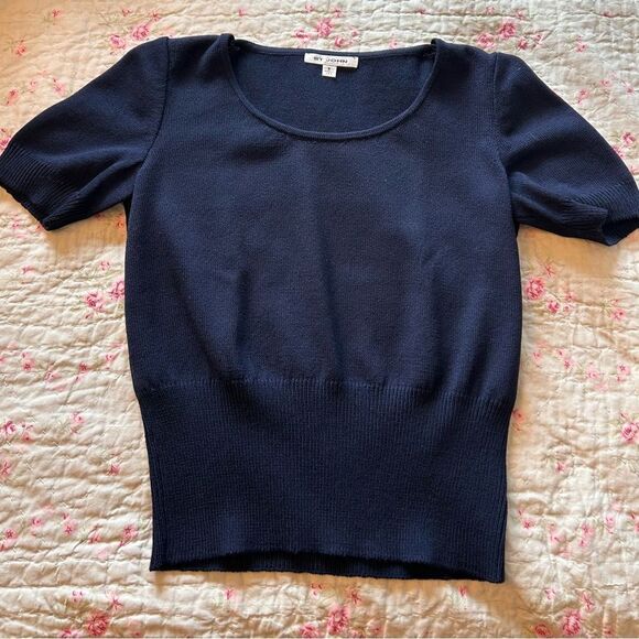 St. John Women's Navy Blue Knit Short Sleeve Top EUC XS FA07=Fall 2007 Collectio - Picture 2 of 9